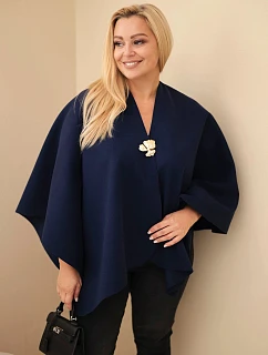 Dámské pončo Plus Size s broží narzutka modrá