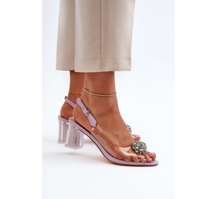 Průhledné sandály na podpatku s ozdobou fialové D&A MR38-454