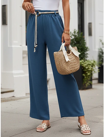 Dámské kalhoty s širokými nohavicemi, modré, FashionStreet UY3071 Dámské kalhoty s širokými nohavicemi, modré, FashionStreet UY3071