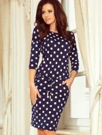 Tmavě modré dámské sportovní puntíkované šaty se zavazováním a s kapsičkami model 7239287