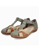 Sandały damskie komfortowe na rzepy zabudowane palce zielone Rieker M1655-54