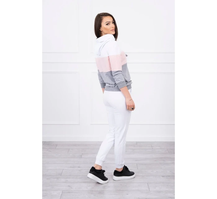 Barevná pruhovaná sada bílá+pudrově růžová