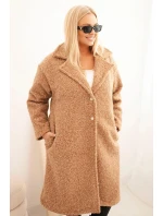 Dámský kabát Plus Size s vlnou a velkým límcem camelový Dámský kabát Plus Size s vlnou a velkým límcem camelový