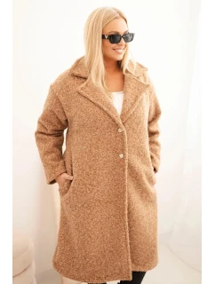 Dámský kabát Plus Size s vlnou a velkým límcem camelový