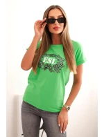 Dámská bavlněná halenka s ozdobným potiskem model 22014293 zelená - K-Fashion