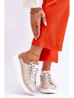 Pohodlné kožené tenisky na platformě Béžove model 21613251 - Boto Pohodlné kožené tenisky na platformě Béžove model 21613251 - Boto