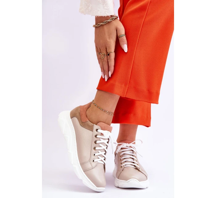 Pohodlné kožené tenisky na platformě Béžove model 21613251 - Boto Pohodlné kožené tenisky na platformě Béžove model 21613251 - Boto