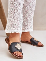 Kožené Pantofle S Dekorací Na Plochém Podpatku Zazoo 3047/O Černé