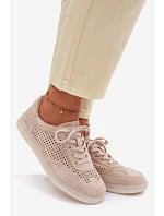 Kožené semišové dámské tenisky s otvory Béžové model 22100230 - Boto Kožené semišové dámské tenisky s otvory Béžové model 22100230 - Boto