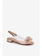 Průhledné sandály s krystaly a síťkovými květinami D&A MR61-9006 Zlaté