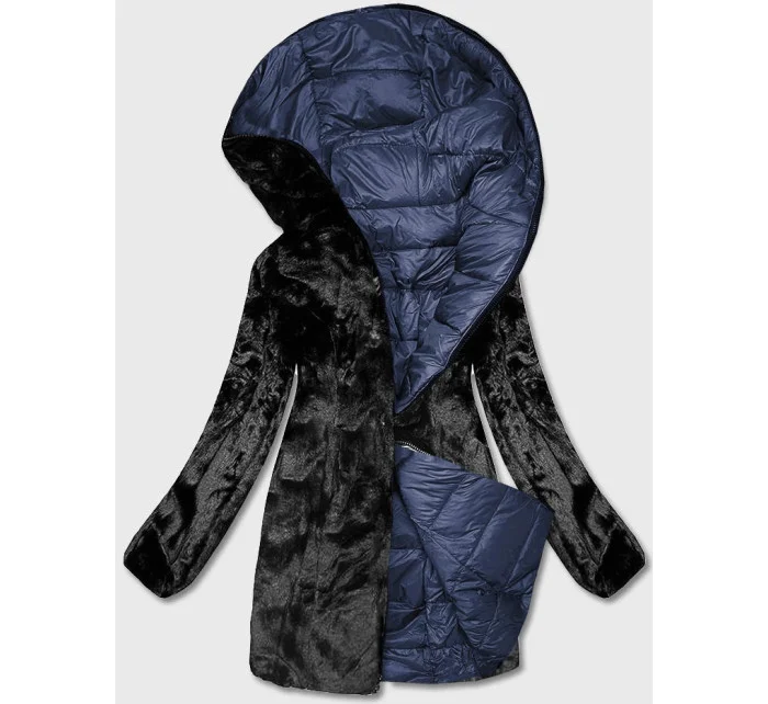 Tmavě modrá oboustranná dámská bunda - kožíšek (b8052-3)