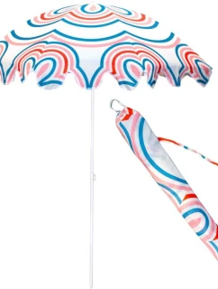 PLÁŽOVÝ A ZAHRADNÍ SLUNEČNÍK 160 CM PRUHOVANÝ MODRÝ A RŮŽOVÝ