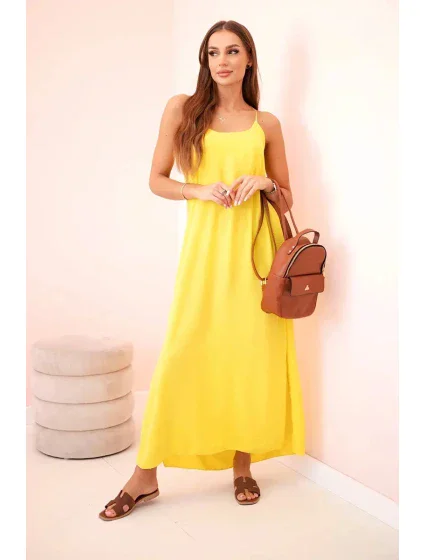 Dlouhé šaty bez ramínek žlutý
