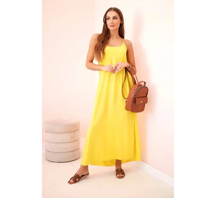 Dlouhé šaty bez ramínek žlutý
