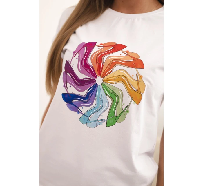 Dámská bavlněná blůza s krátkým rukávem a barevným potiskem bílá