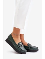 Kožené mokasíny na platformě s ozdobou tmavě zelené model 21673741 - Zazoo