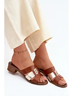 Kožené dámské sandály na podpatku model 22125908 hnědé - Zazoo