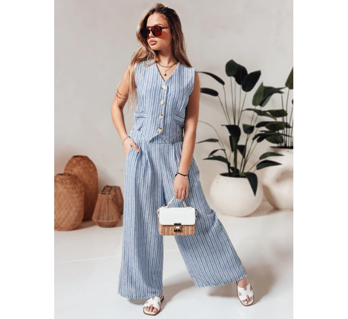 MODERESS dámské pruhované kalhoty s širokými nohavicemi modré FashionStreet UY2696