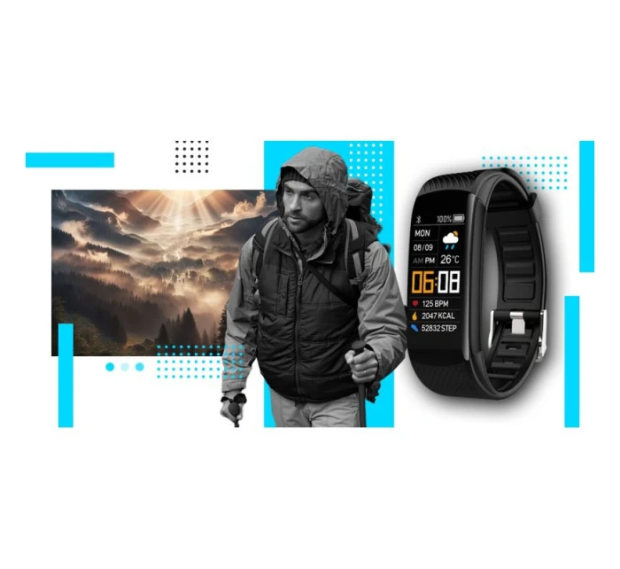 GIEWONT Smartwatch Black and Blue 2 Stripes GW200-7