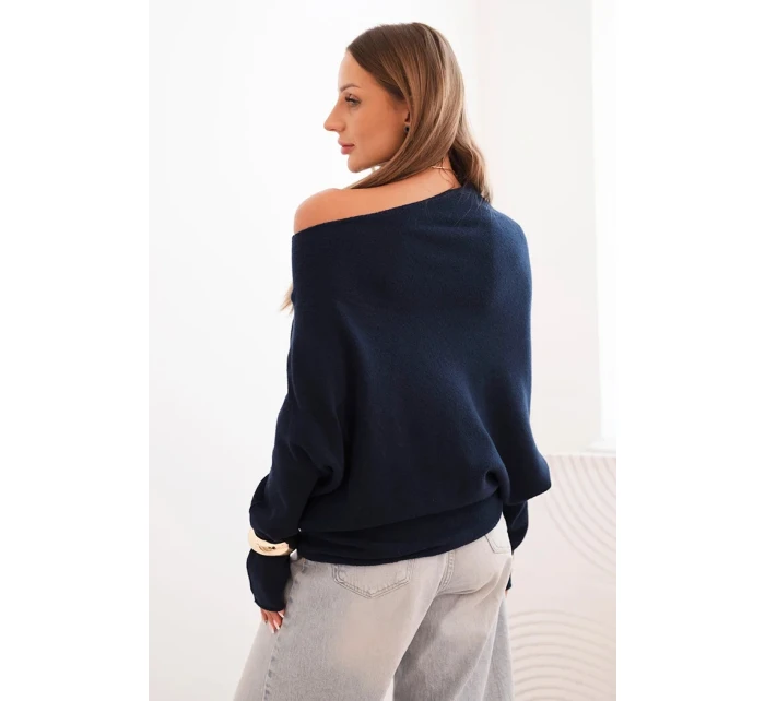 Dámský viskózový asymetrický svetr netopýří modrý