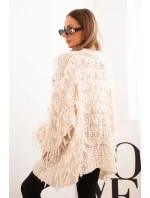 Dámský cardigan s třásněmi a volným střihem béžový