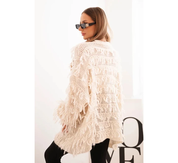 Dámský cardigan s třásněmi a volným střihem béžový
