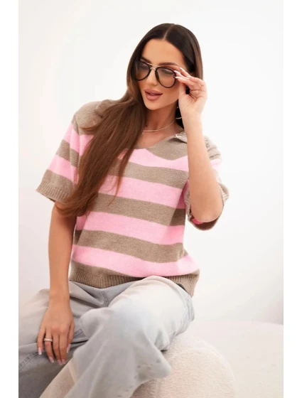 Svetr dámský pruhovaný s límečkem a krátkým rukávem fango Svetr dámský pruhovaný s límečkem a krátkým rukávem fango