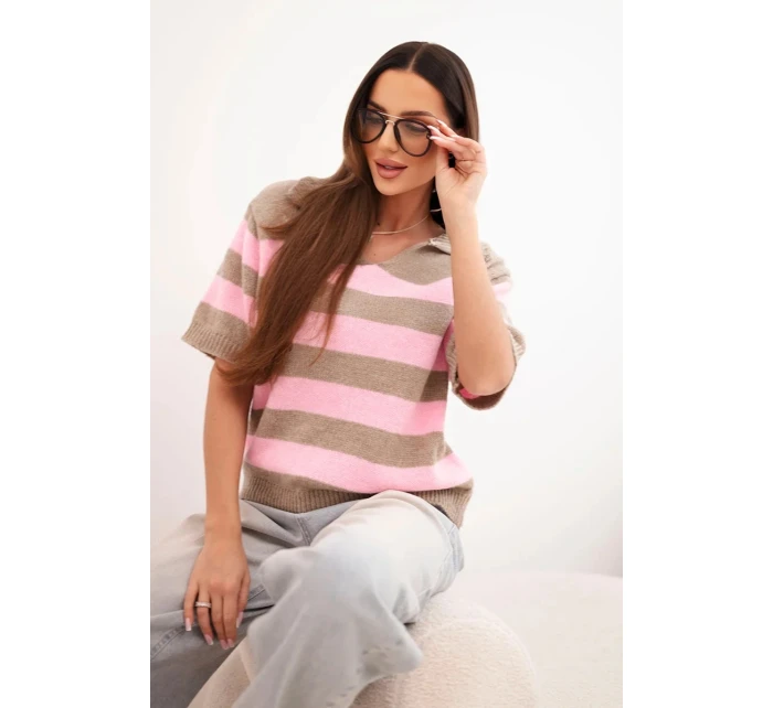 Svetr dámský pruhovaný s límečkem a krátkým rukávem fango Svetr dámský pruhovaný s límečkem a krátkým rukávem fango