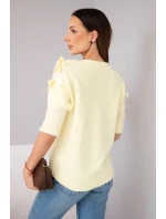 Dámský svetr s krátkým rukávem a ozdobnými mašličkami žlutý