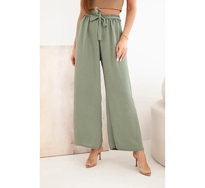 Kalhoty se širokým pasem a vázáním v pase světle khaki Kalhoty se širokým pasem a vázáním v pase světle khaki