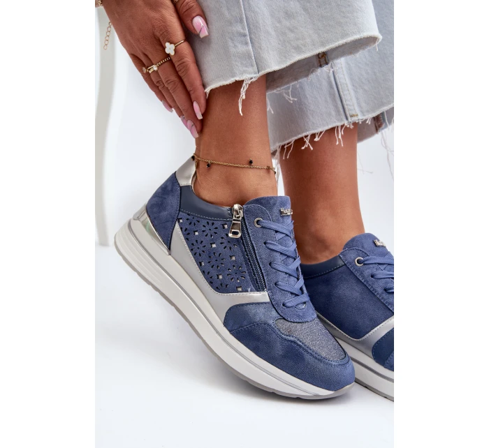 Dámské tenisky na platformě s ažurovým vzorem a Modré model 21656776 - Inblu Dámské tenisky na platformě s ažurovým vzorem a Modré model 21656776 - Inblu