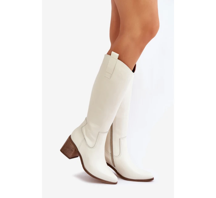Kožené  Kolena Na Podpatku Bílé Zazoo model 21682140 - Boto