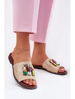 Dámské Pantofle Na Plochém Podpatku S Ozdobou Zlaté model 21695681 - Boto