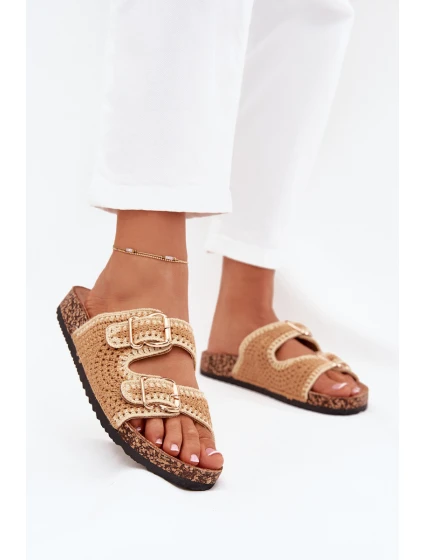 Háčkované dámské pantofle se zlatými sponami Camel Fenira Háčkované dámské pantofle se zlatými sponami Camel Fenira