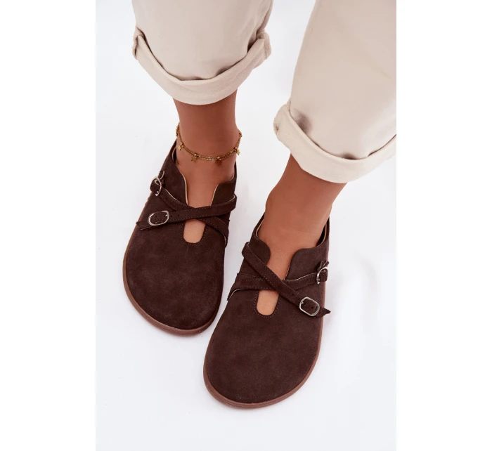 Kožené semišové dámské polobotky s pásky Zazoo N1271 čokoládové
