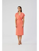 S363 Košilové šaty s páskem na zavázání - oranžové