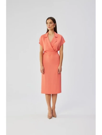 model 19647397 Košilové šaty s páskem na zavázání oranžové - STYLOVE