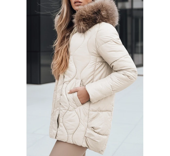 Dámská zimní bunda s kožešinou ecru FashionStreet TY5495