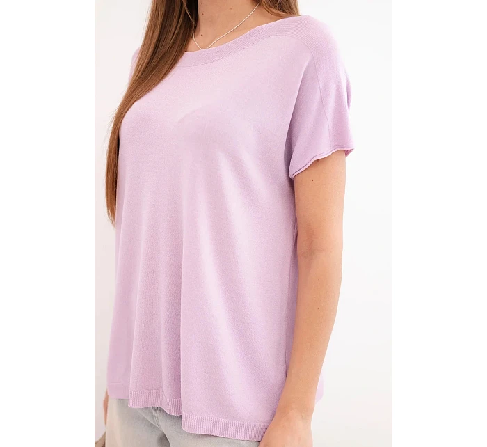 Dámská viskózová oversize halenka s krátkým rukávem a kulatým výstřihem světle fialová