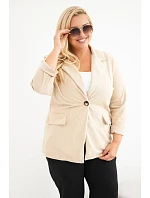 Dámské sako Plus Size manšestrové s klopami a kapsami béžová