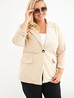 Dámské sako Plus Size manšestrové s klopami a kapsami béžová
