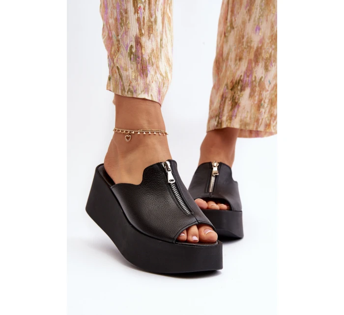 Zazoo 2916 Dámské žabky na masivní platformě se zipem Černé