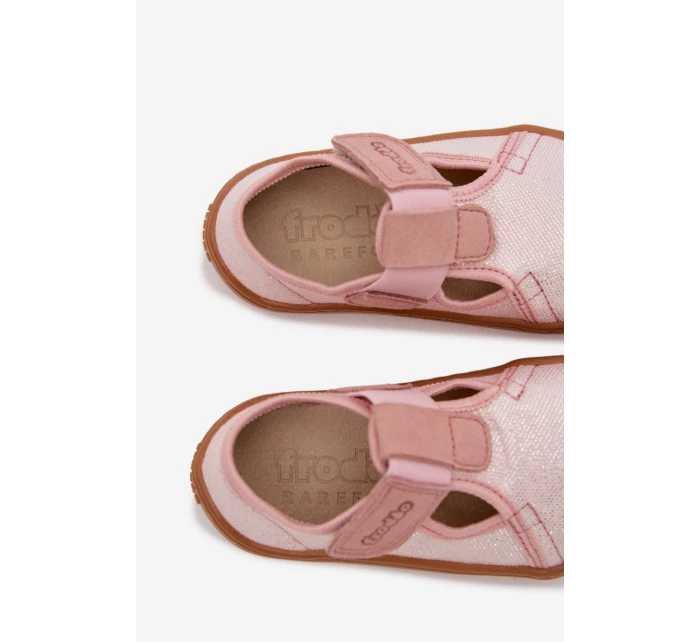 Dětské pantofle na suchý zip lesklé Barefoot Froddo Cannvas G1700439-2 Růžové