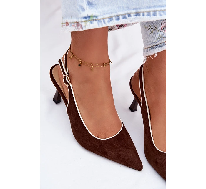 Dámské sandály na podpatku s lemovkou Čokoládové Relmira