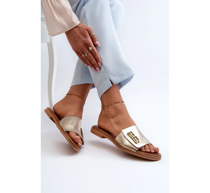 Zazoo Elegantní dámské kožené pantofle zlaté