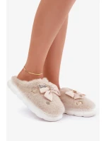 Futrzané Pantofle S Mašlí A Brožemi Béžové Annalira Futrzané Pantofle S Mašlí A Brožemi Béžové Annalira