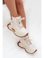 Dámské kožené boty GOE – světle béžové, zateplené, na platformě Dámské kožené boty GOE – světle béžové, zateplené, na platformě