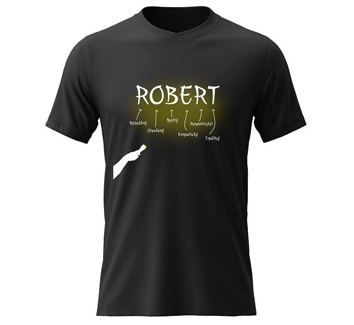 Pánské bavlněné tričko s potiskem - VLASTNOSTI - ROBERT - černé