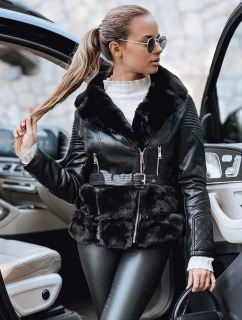 Dámská kožená bunda ramones s kožešinou černá FashionStreet TY5274