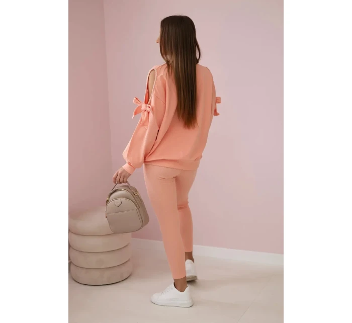 Sada mikiny s mašlí na rukávech a legínách losos Sada mikiny s mašlí na rukávech a legínách losos